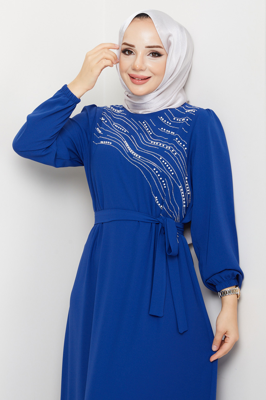 STONE DETAILED DRESS -  INDIGO COLOR 