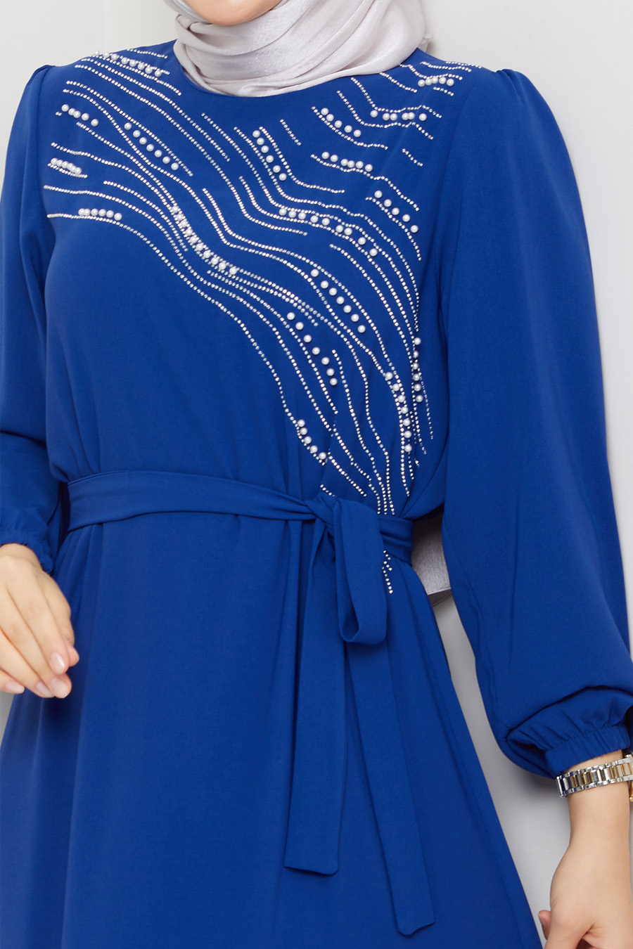 STONE DETAILED DRESS -  INDIGO COLOR 