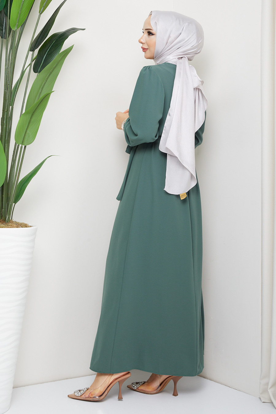 STONE DETAILED DRESS -  KHAKI 