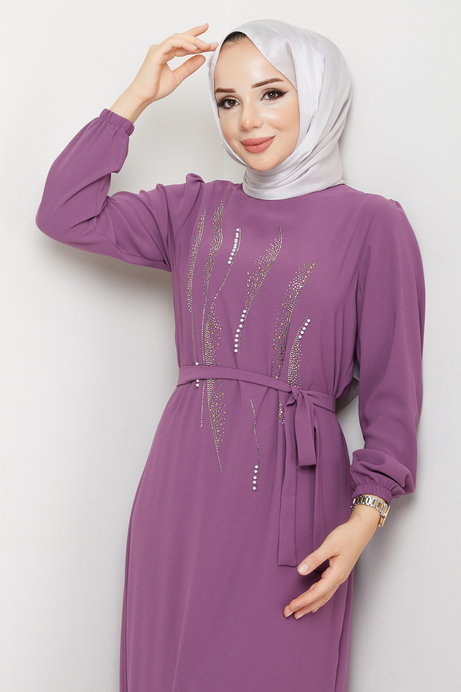 STONE DETAILED DRESS - LILA 