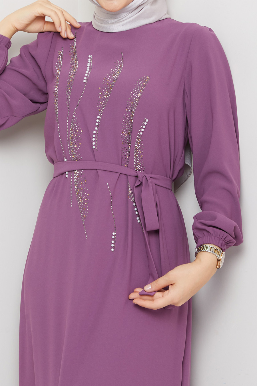 STONE DETAILED DRESS - LILA 