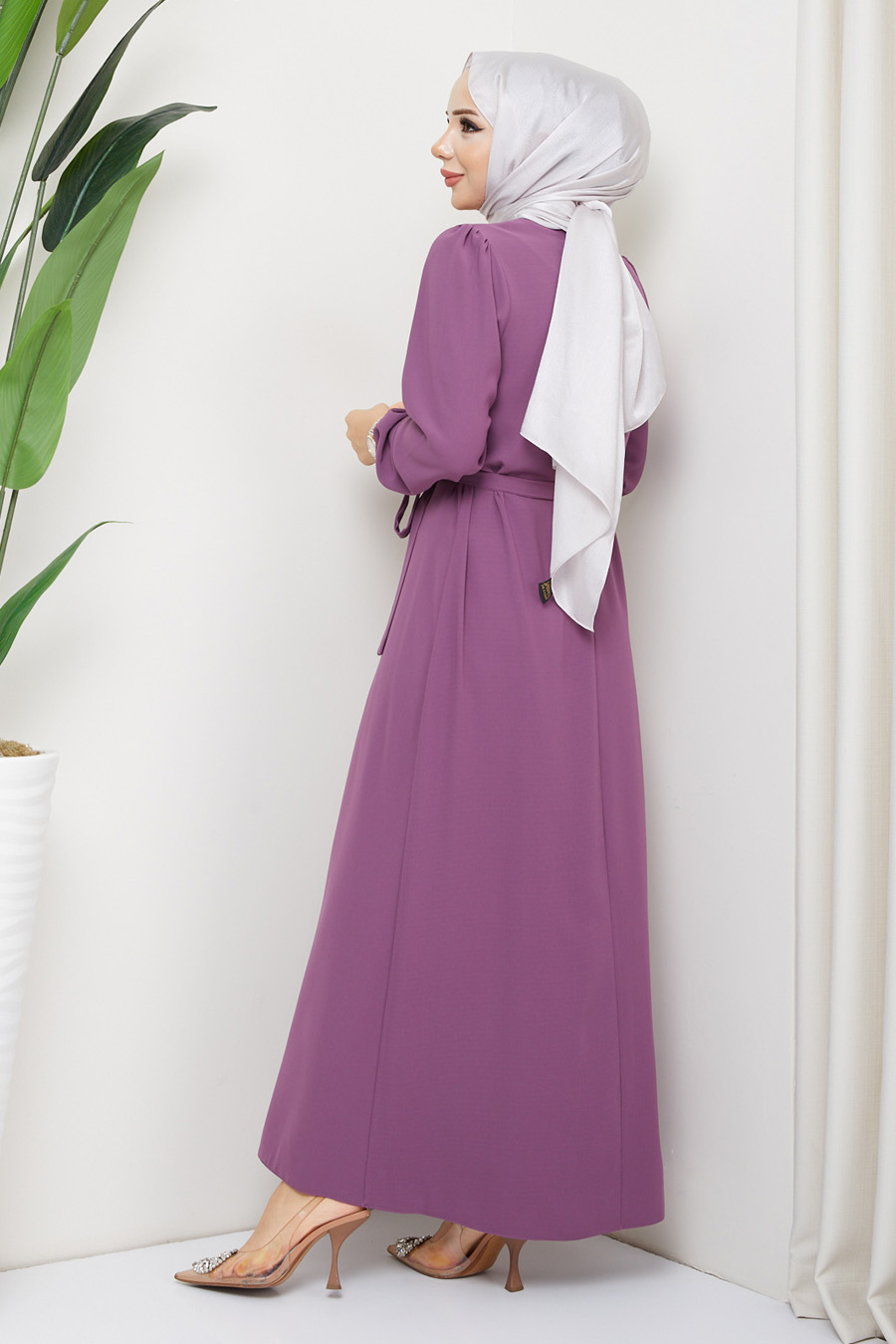 STONE DETAILED DRESS - LILA 