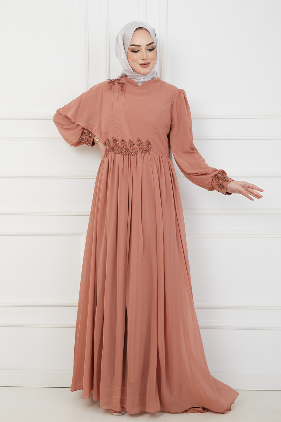 TAN COLOR EVENING DRESS  