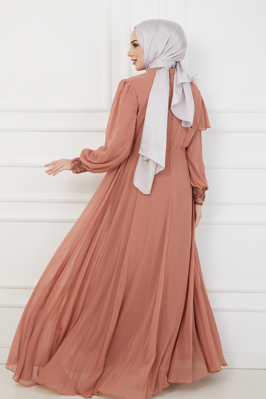 TAN COLOR EVENING DRESS  