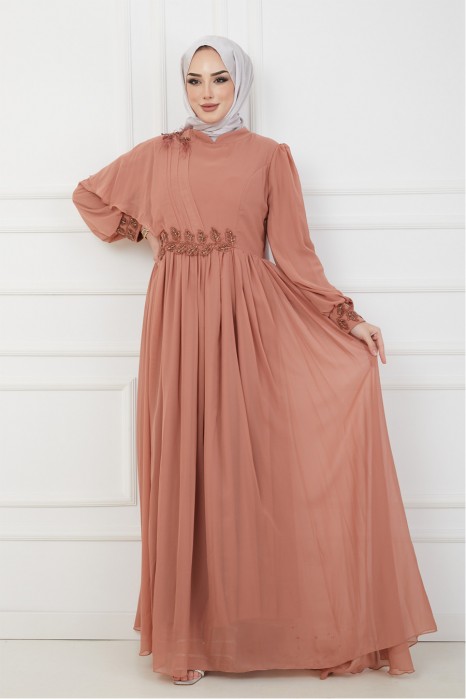 TAN COLOR EVENING DRESS  