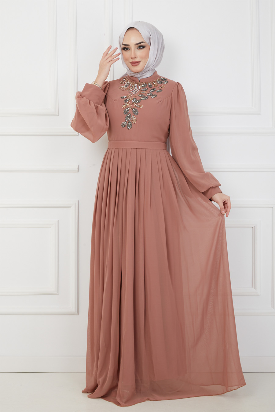 TAN COLOR EVENING DRESS  