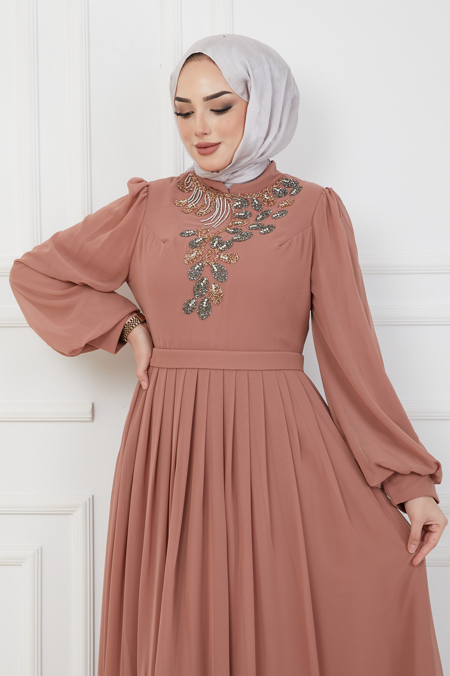 TAN COLOR EVENING DRESS  