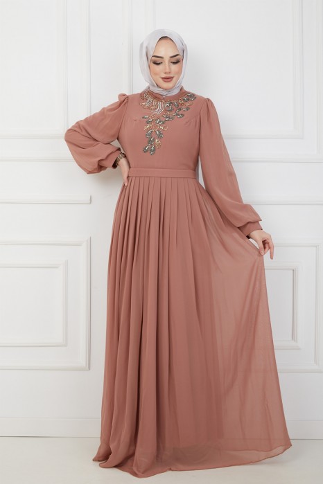 TAN COLOR EVENING DRESS  
