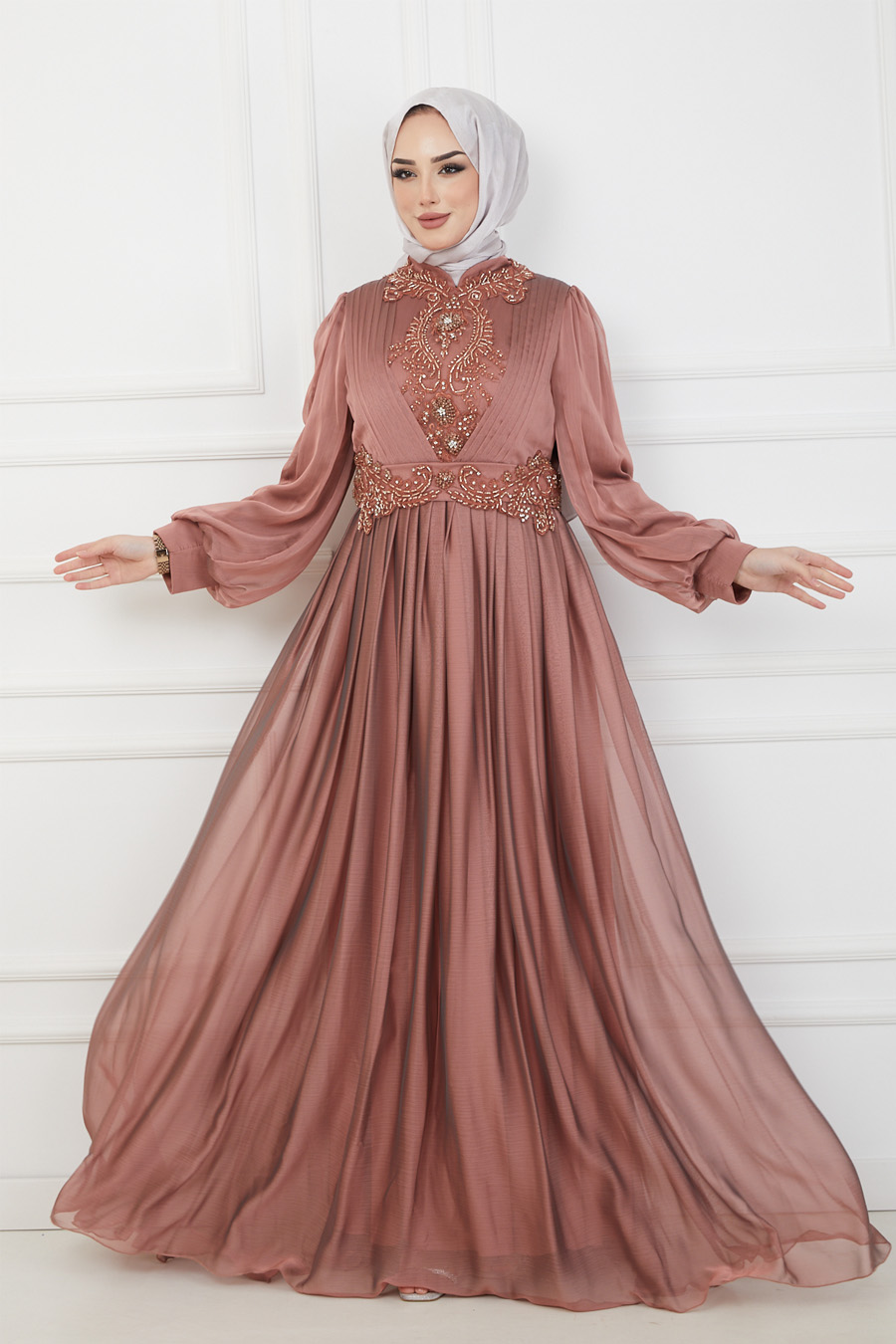 TAN COLOR EVENING DRESS  