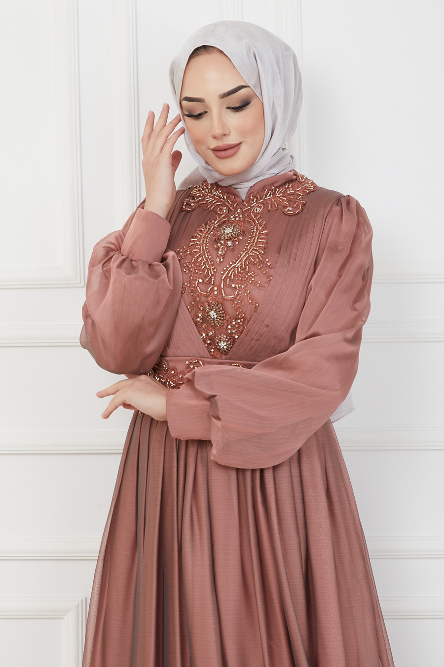 TAN COLOR EVENING DRESS  