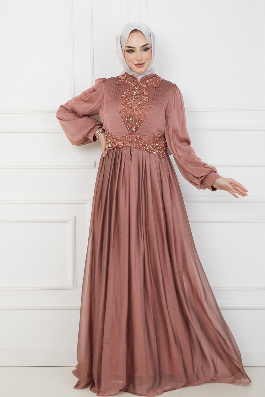 TAN COLOR EVENING DRESS  