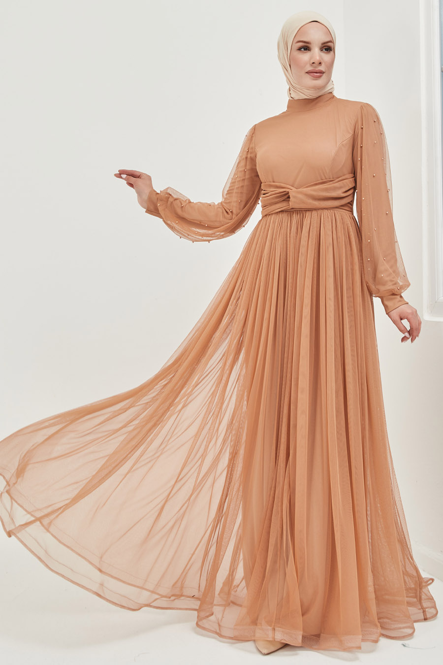 TAN COLOR EVENING DRESS  