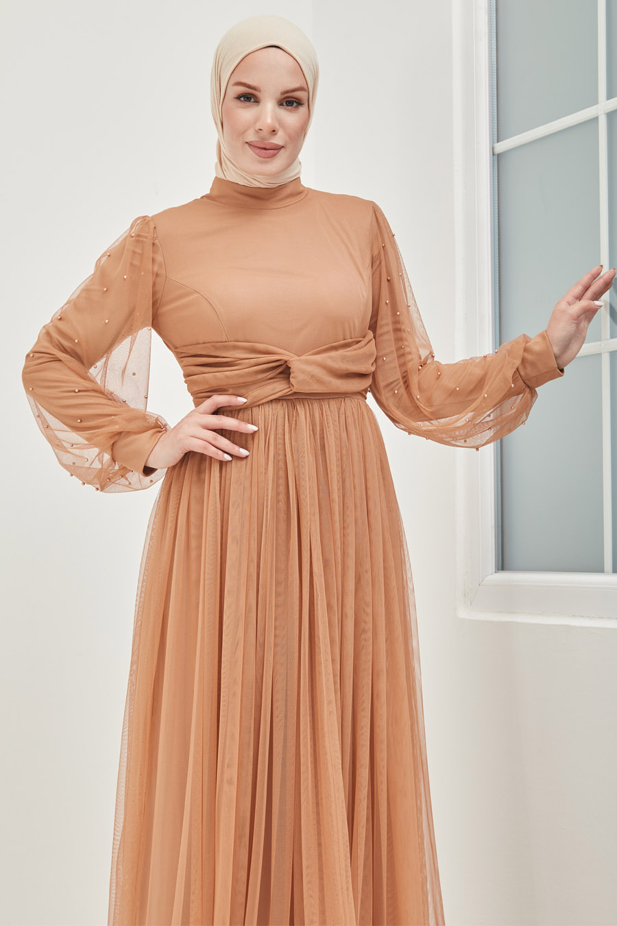 TAN COLOR EVENING DRESS  