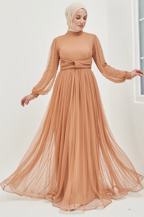 TAN COLOR EVENING DRESS  