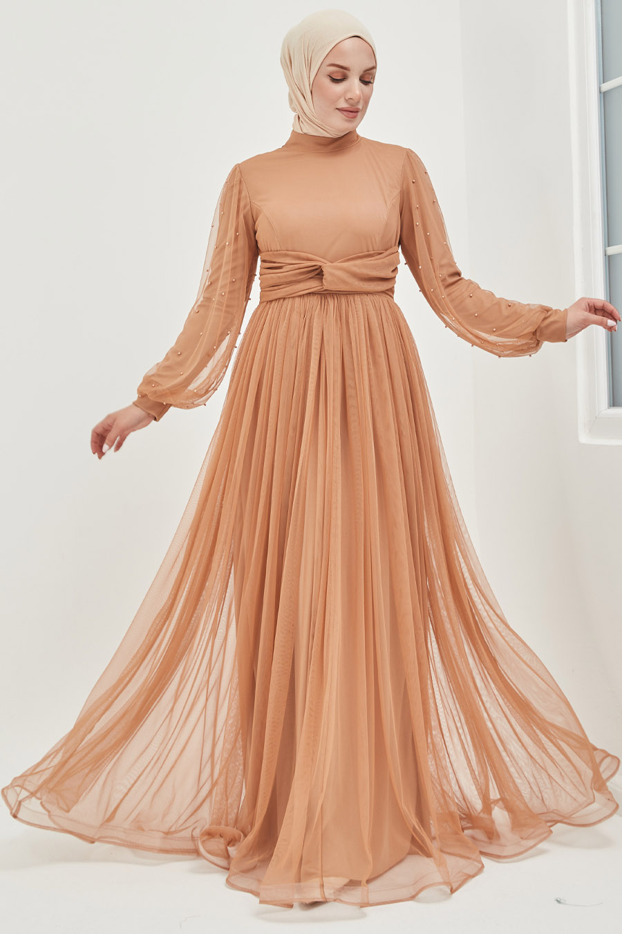 TAN COLOR EVENING DRESS  