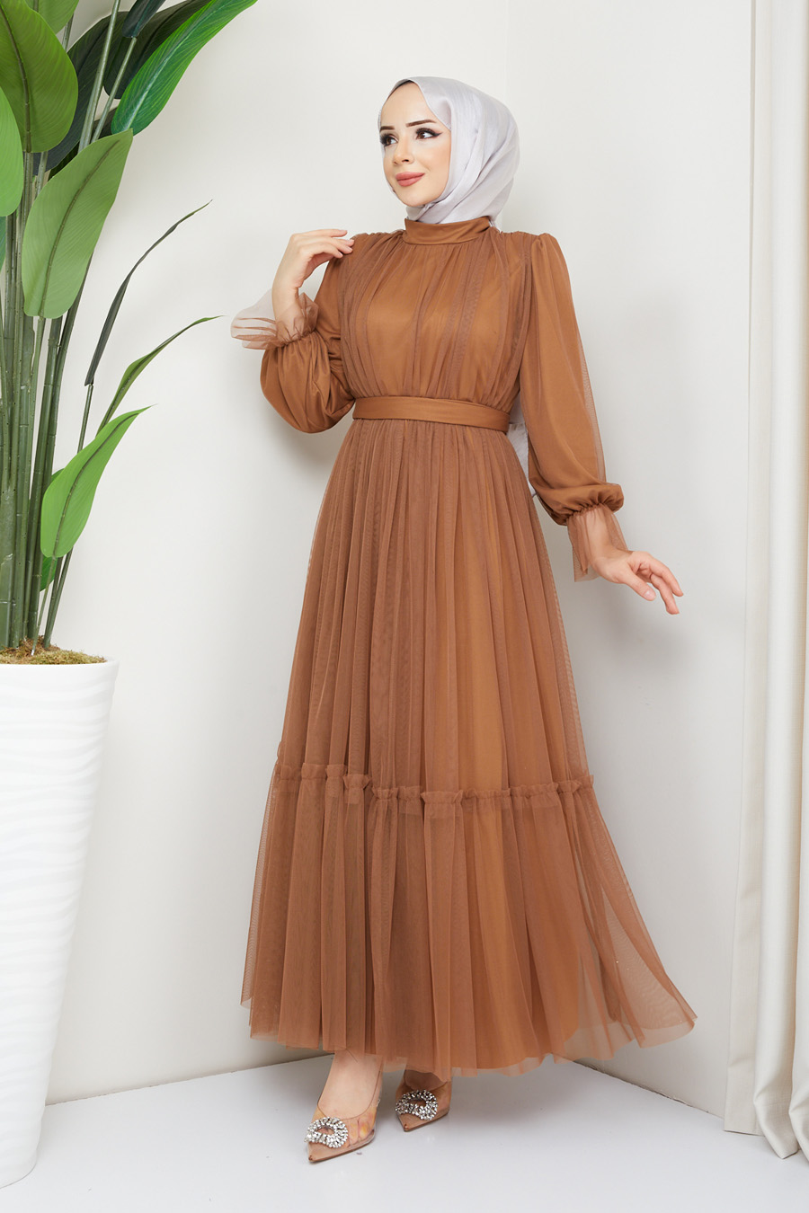 TAN COLOR EVENING DRESS