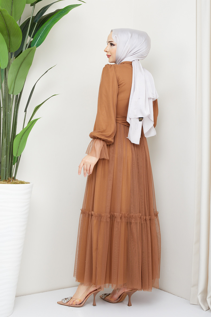 TAN COLOR EVENING DRESS