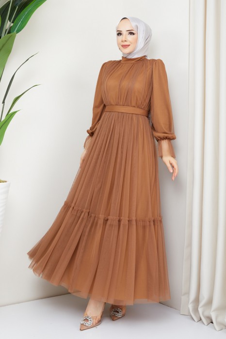 TAN COLOR EVENING DRESS