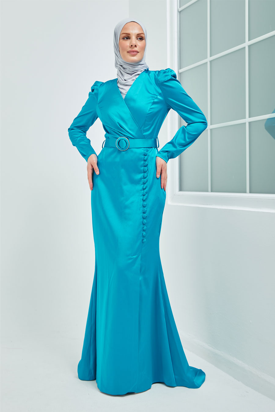 TURQUOISE EVENING DRESS  