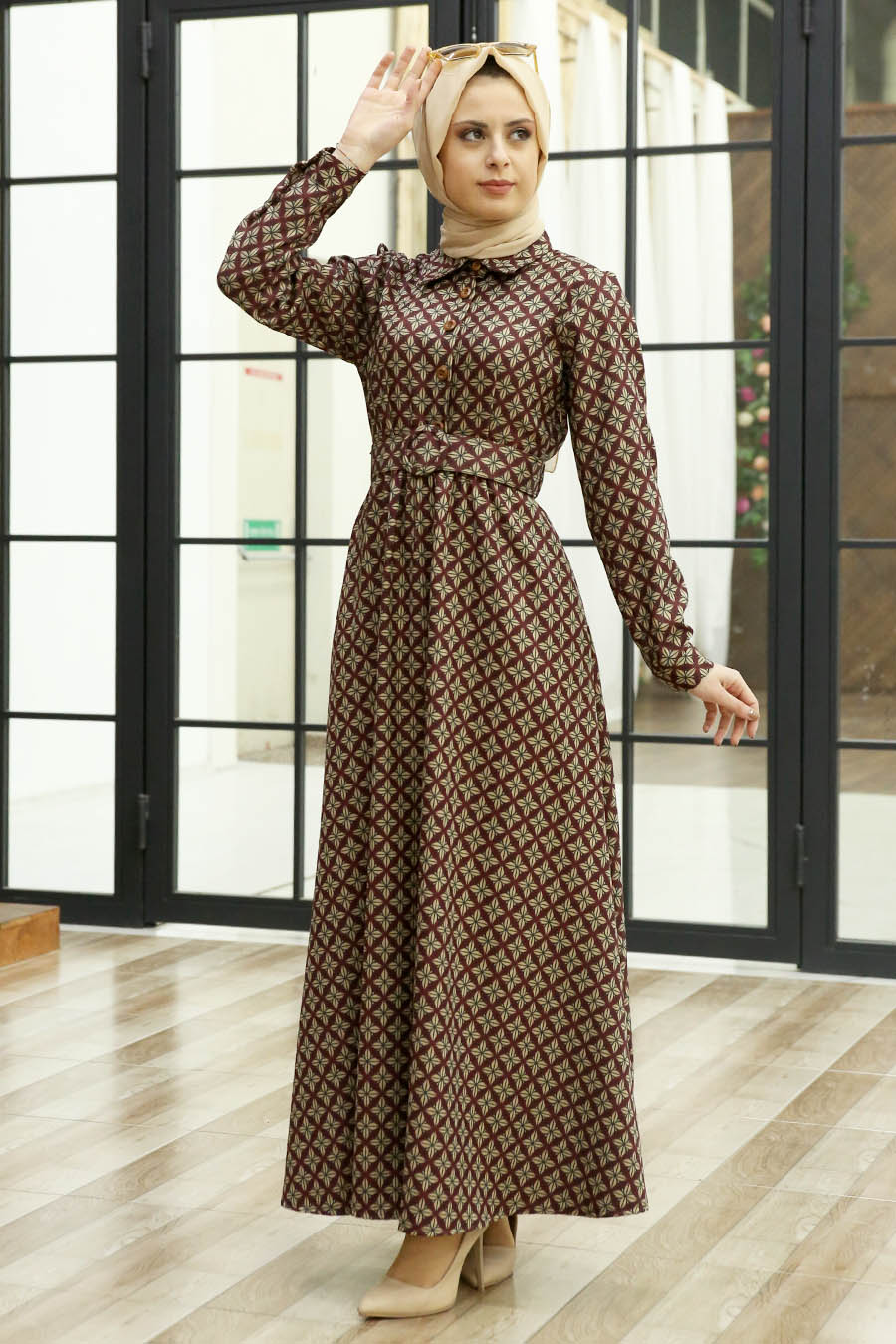 PATTERNED CLARET RED DRESS