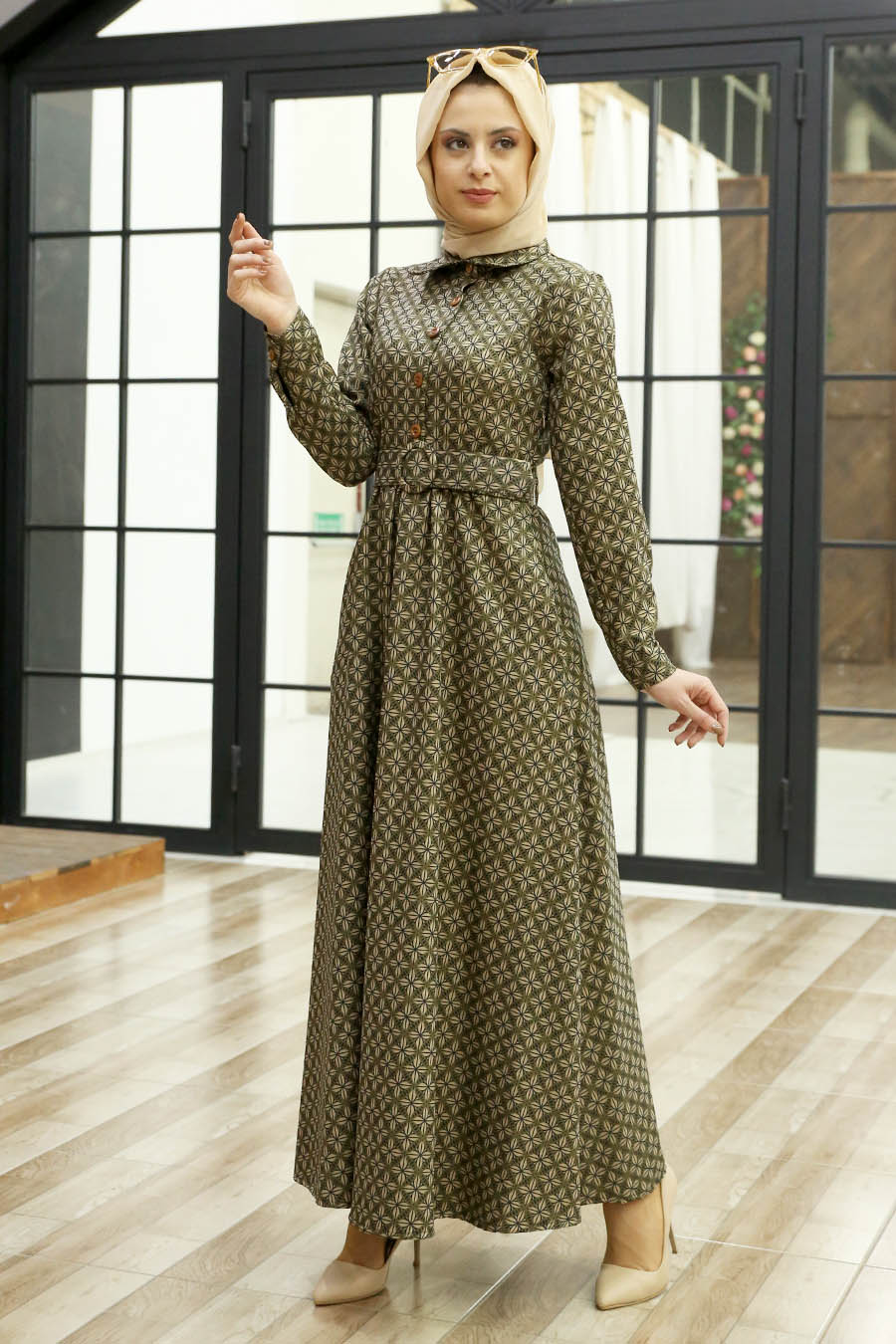 PATTERNED KHAKI DRESS