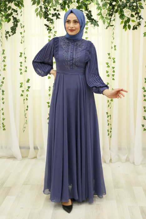 INDIGO COLOR EVENING DRESS 