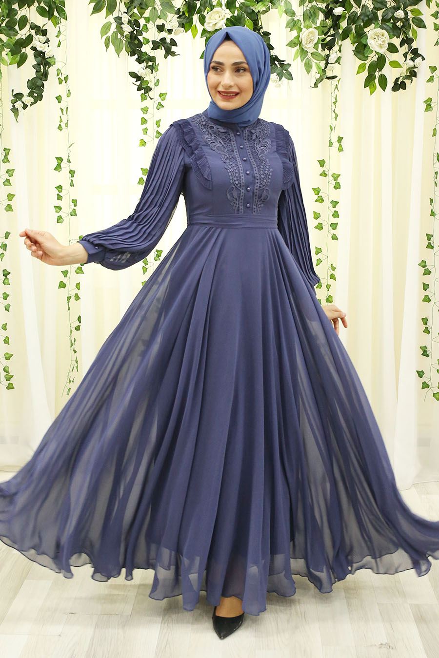 INDIGO COLOR EVENING DRESS 