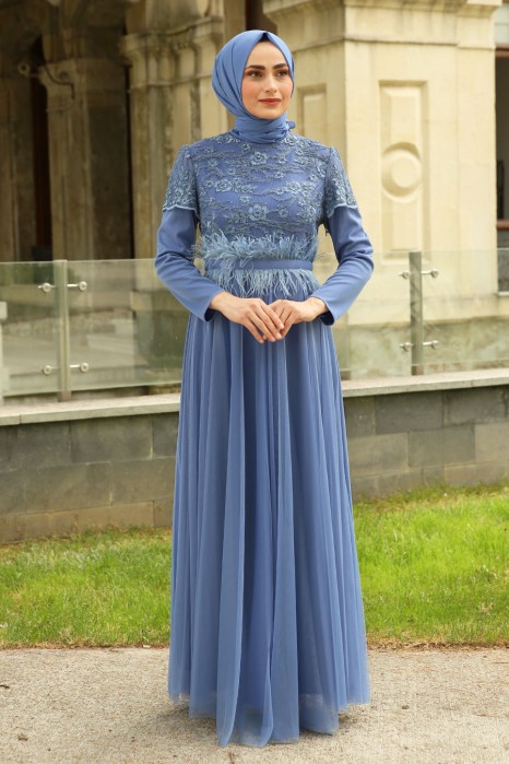 INDIGO COLOR EVENING DRESS 