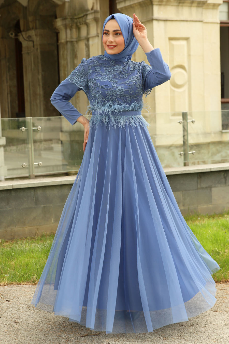 INDIGO COLOR EVENING DRESS 