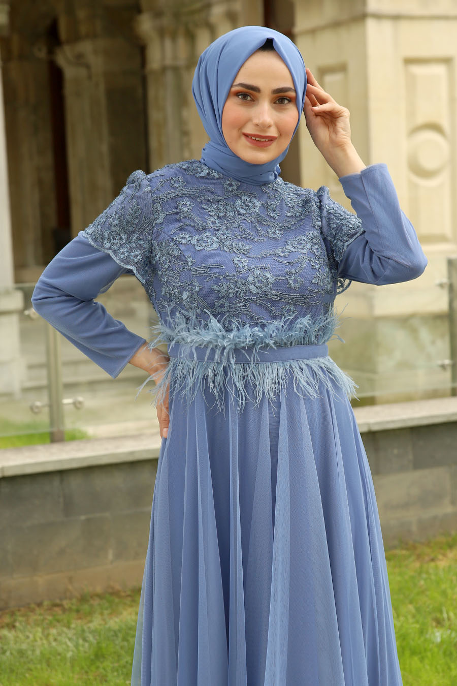 INDIGO COLOR EVENING DRESS 