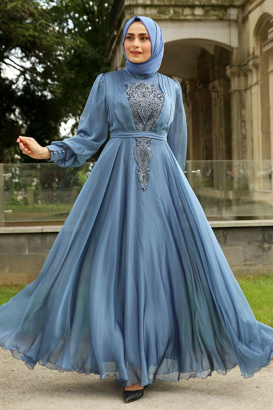 INDIGO COLOR EVENING DRESS 