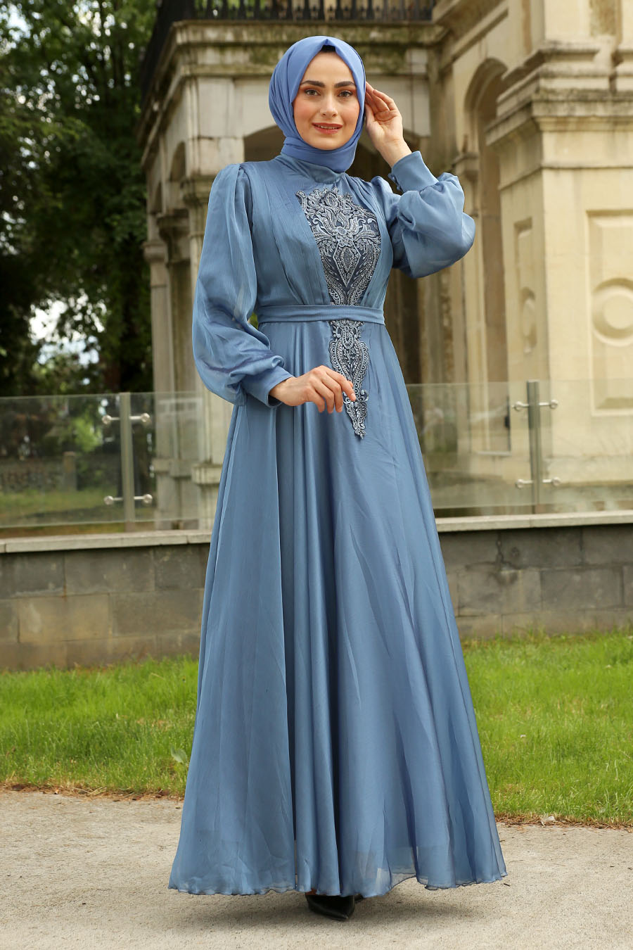 INDIGO COLOR EVENING DRESS 