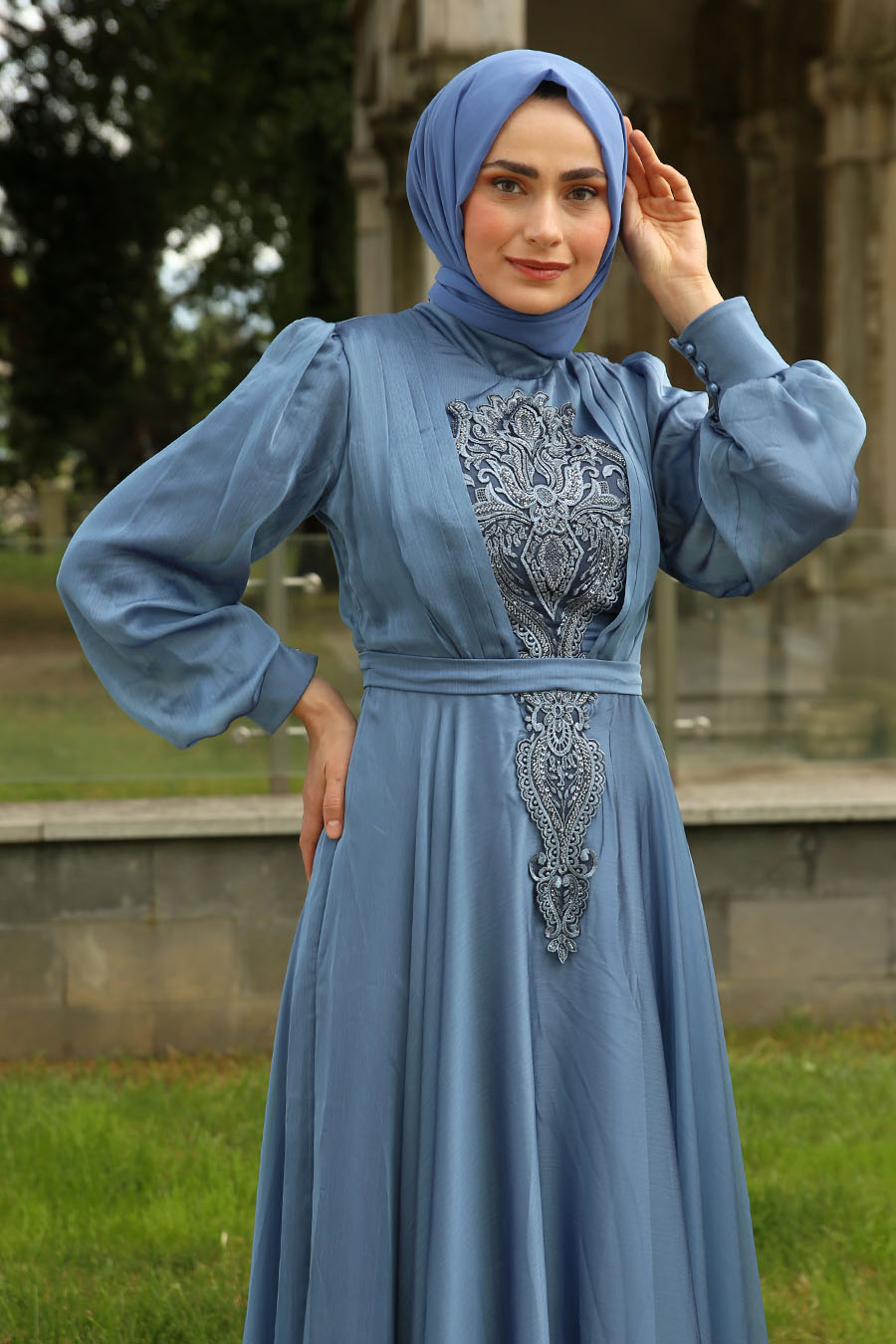 INDIGO COLOR EVENING DRESS 