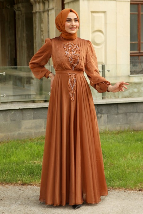 BRICK COLOR EVENING DRESS 
