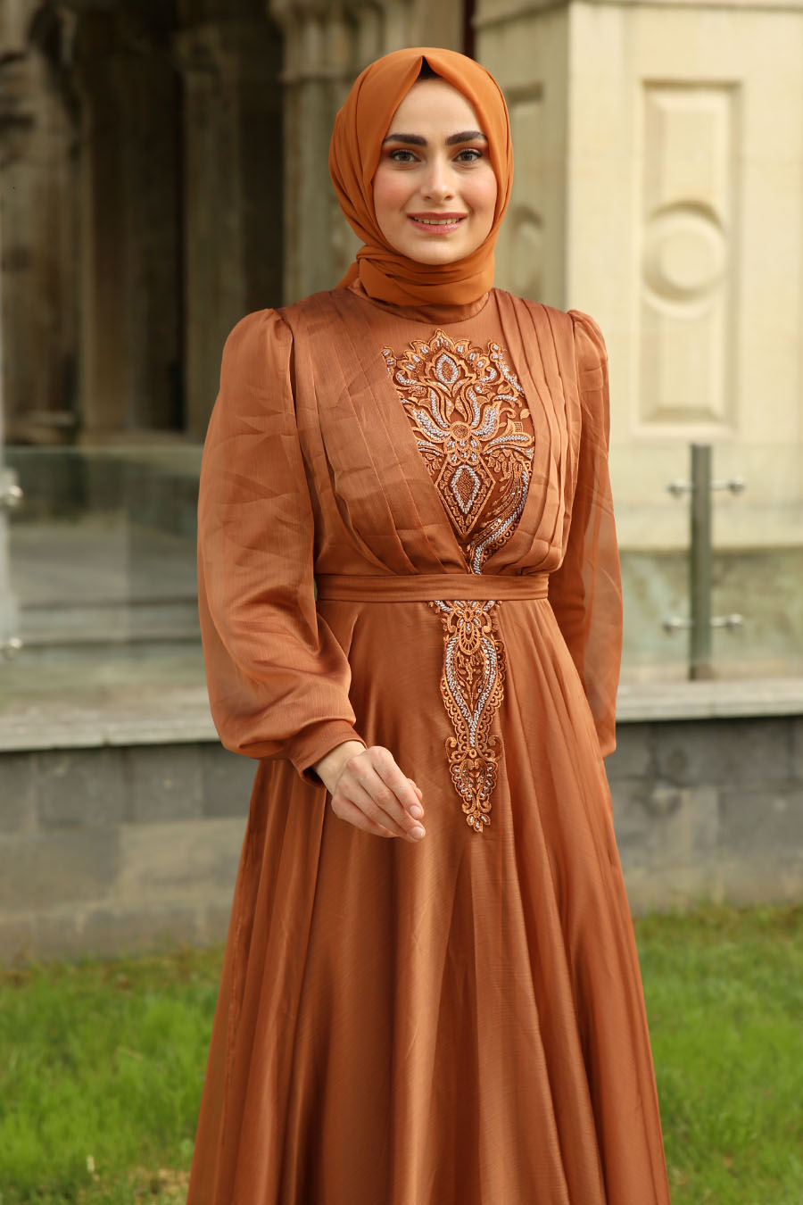 BRICK COLOR EVENING DRESS 