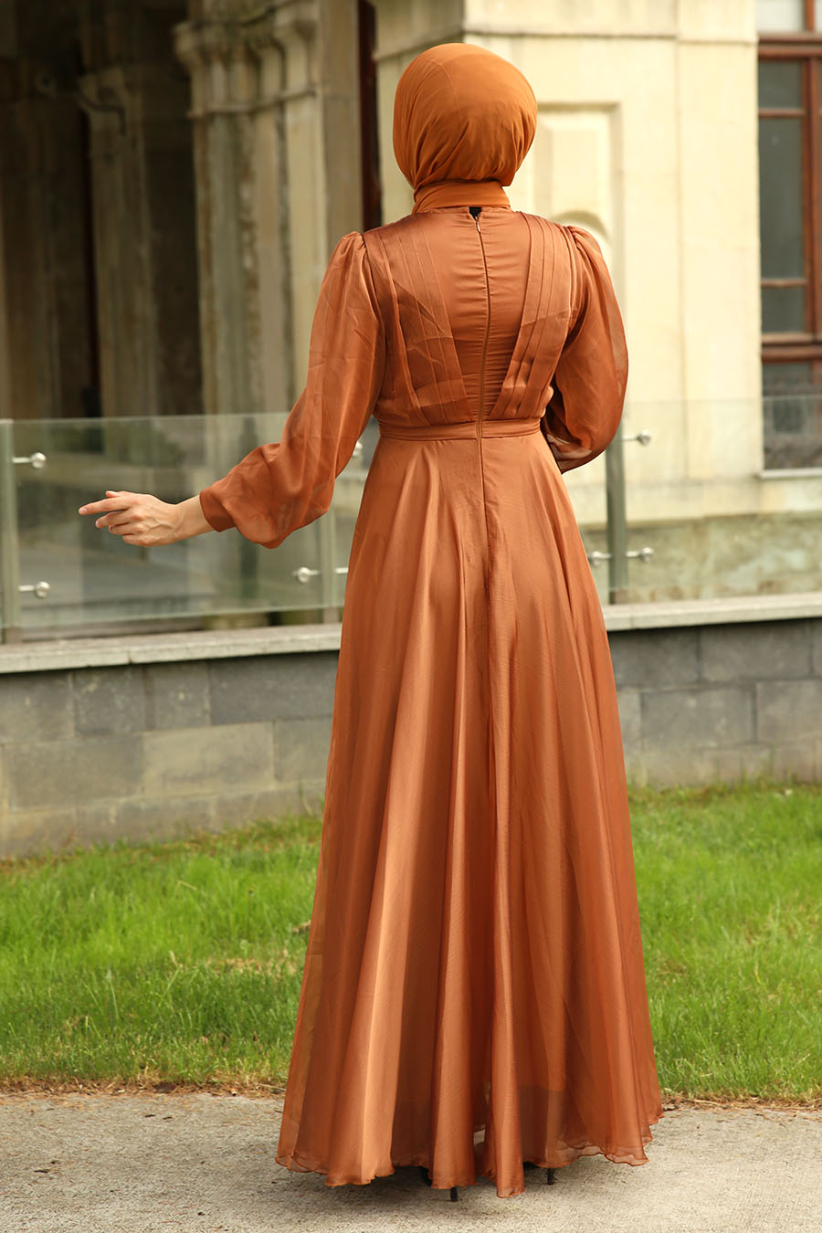 BRICK COLOR EVENING DRESS 