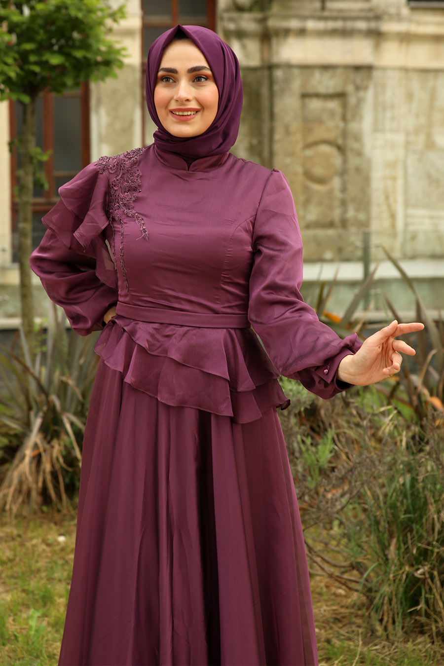 ROSE COLOR EVENING DRESS 