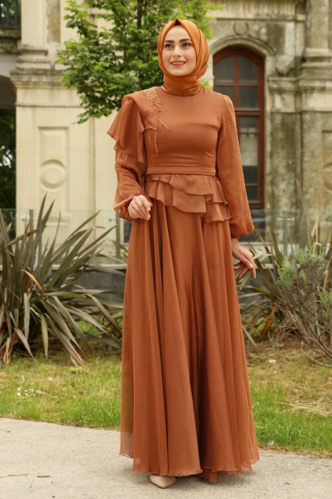 TAN COLOR EVENING DRESS 