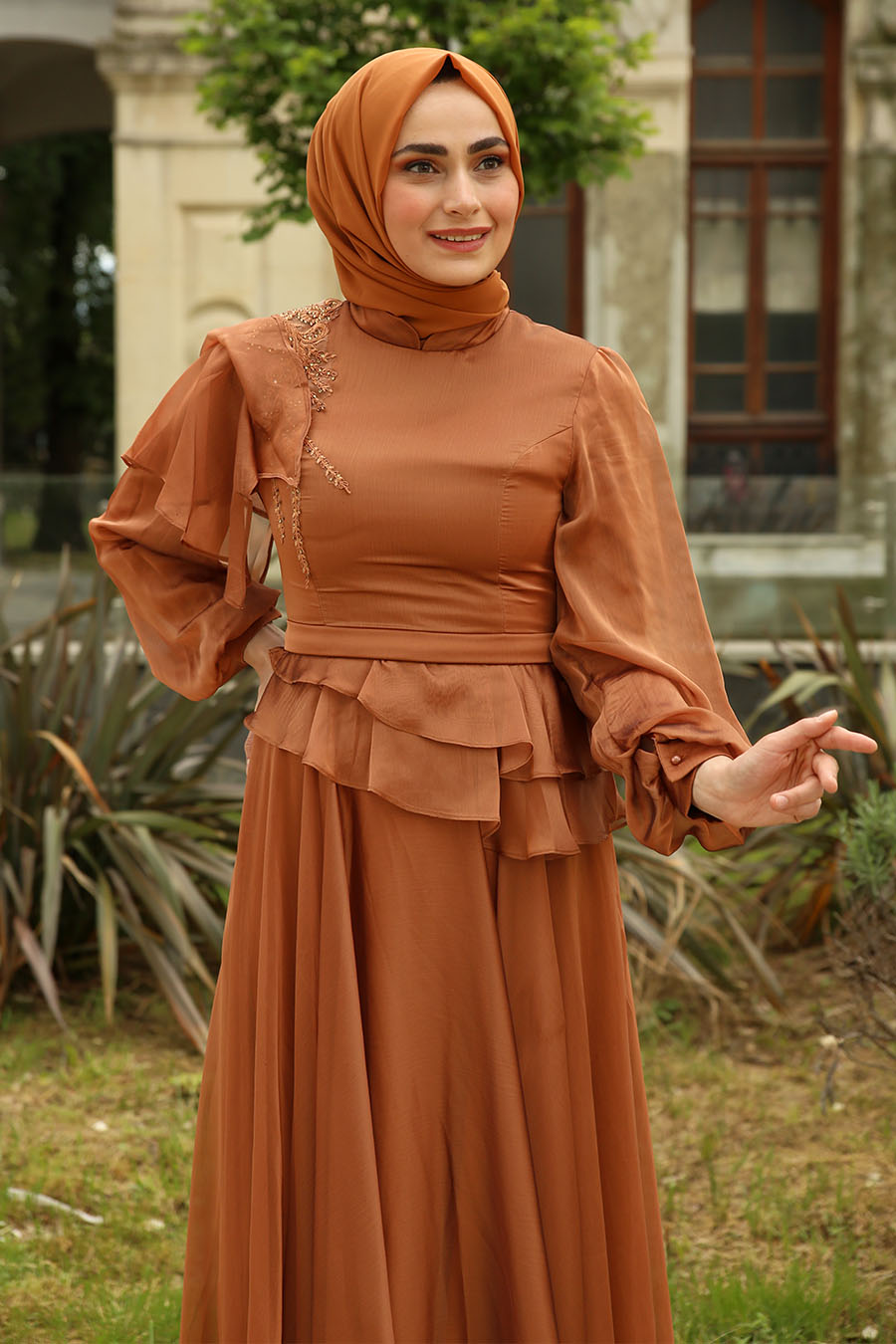 TAN COLOR EVENING DRESS 