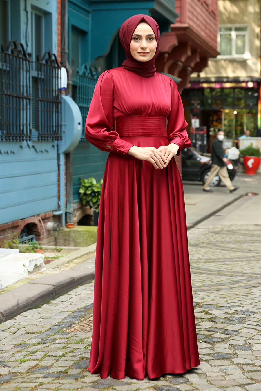CLARET RED EVENING DRESS  