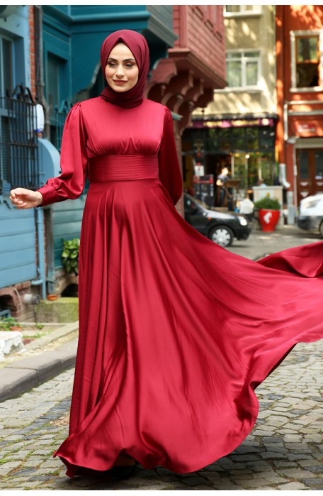 CLARET RED EVENING DRESS  