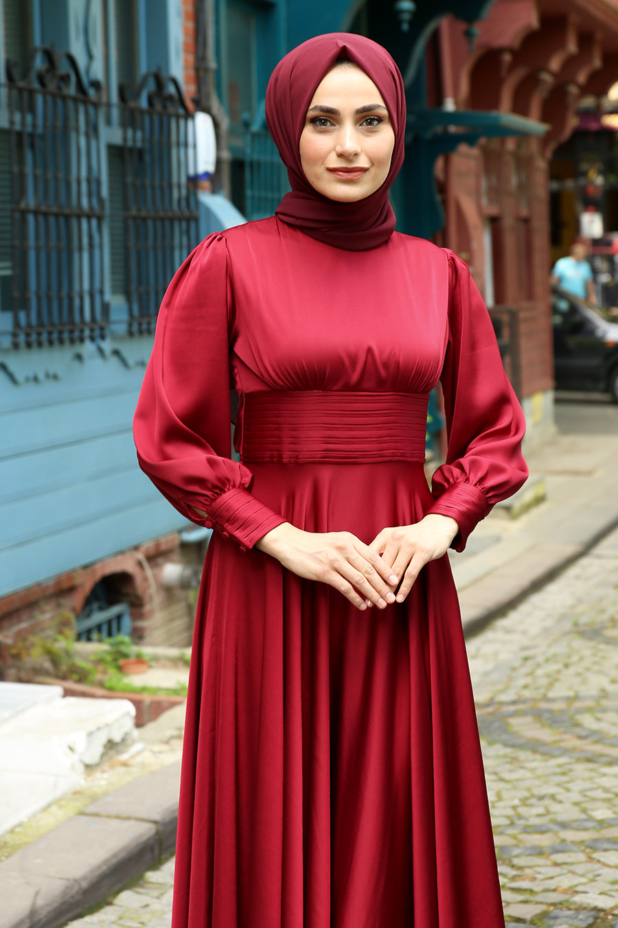 CLARET RED EVENING DRESS  
