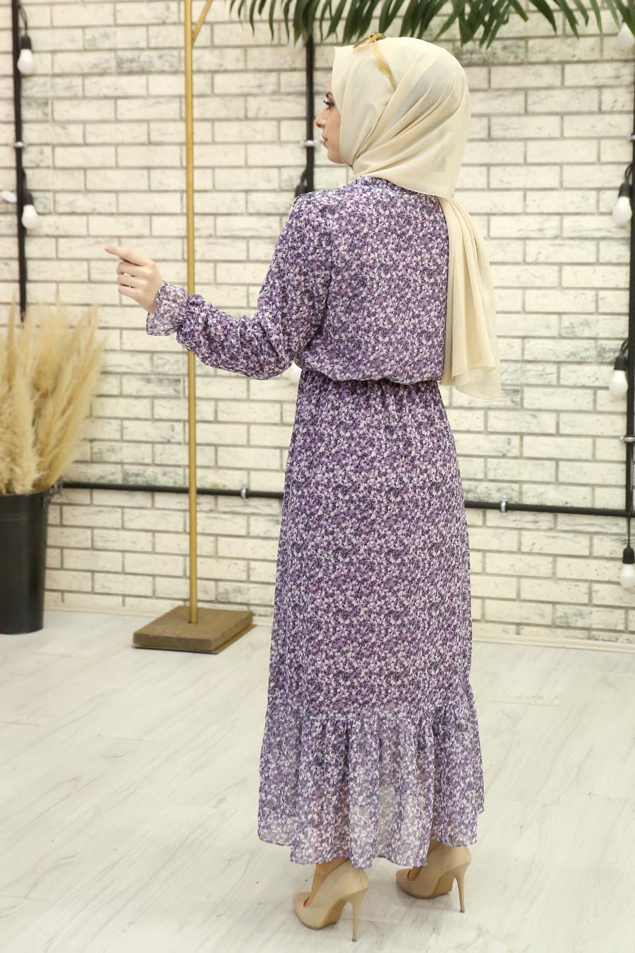 FLOWER PATTERNED PURPLE DRESS 