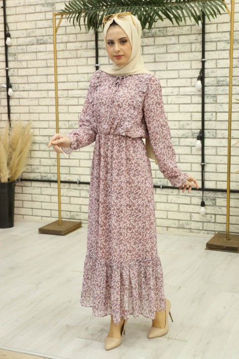 FLOWER PATTERNED POWDER PINK DRESS 