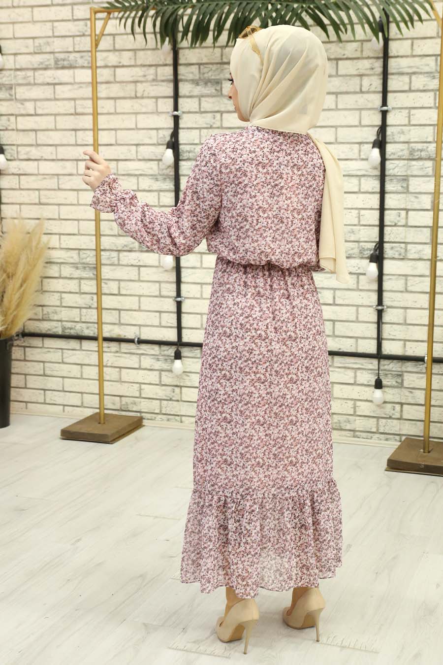 FLOWER PATTERNED POWDER PINK DRESS 