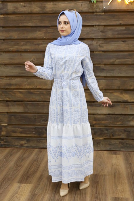 FLOWER PATTERNED BABY BLUE DRESS 