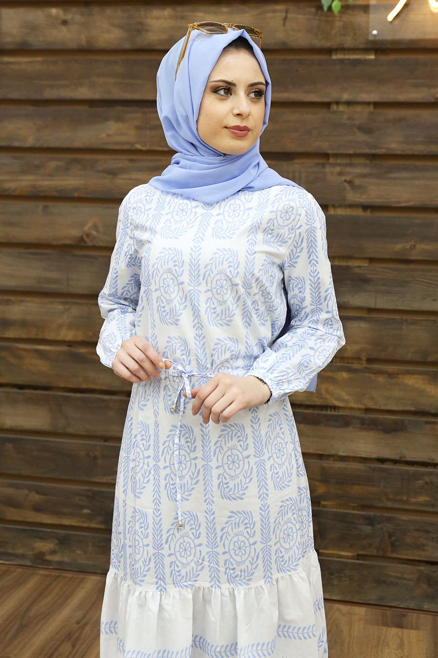 FLOWER PATTERNED BABY BLUE DRESS 