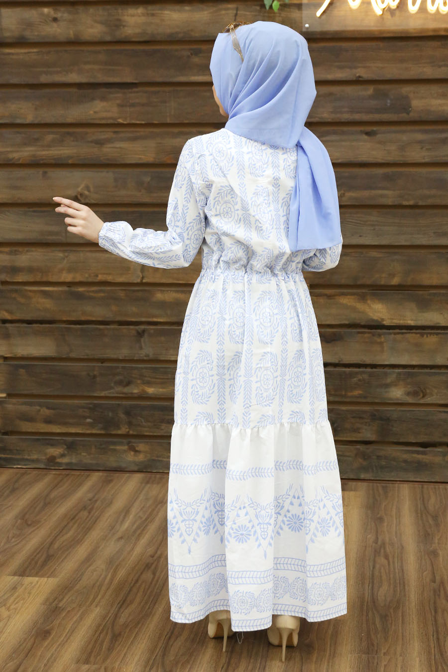 FLOWER PATTERNED BABY BLUE DRESS 