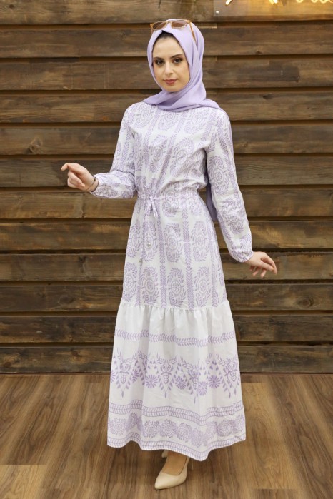 FLOWER PATTERNED LILA DRESS 