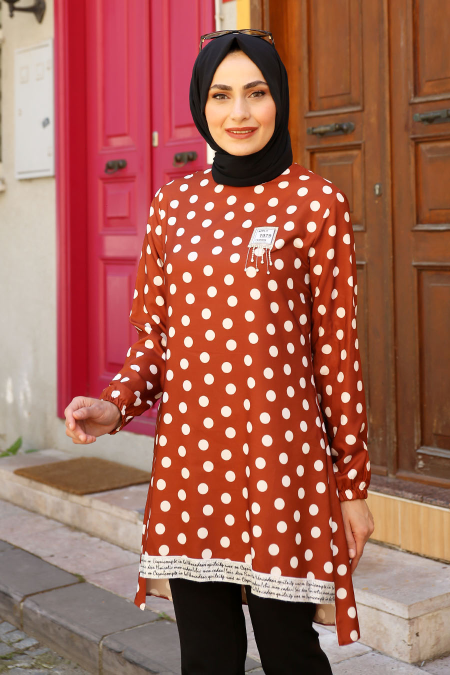 PATTERNED BRICK COLOR TUNIC 